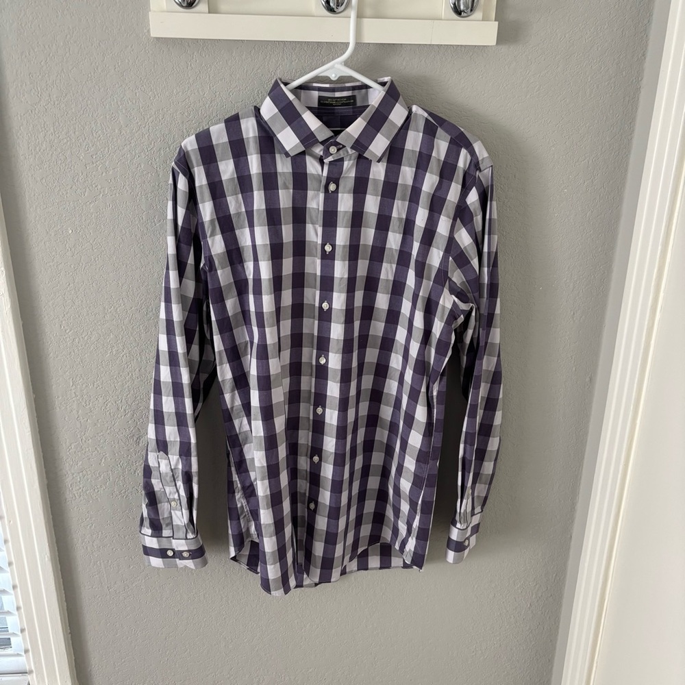 Men's Checkered Shirt - Purple and White
